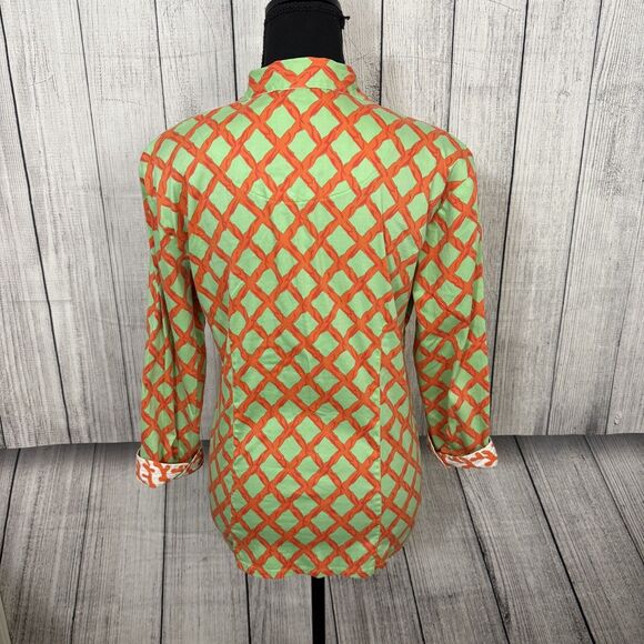 Tizzie Women's Large Green & Orange Contrast Cuff Long Sleeve Button-Front Shirt - Picture 3 of 6